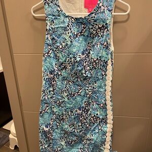 Blue and White Patterned Sleeveless Dress